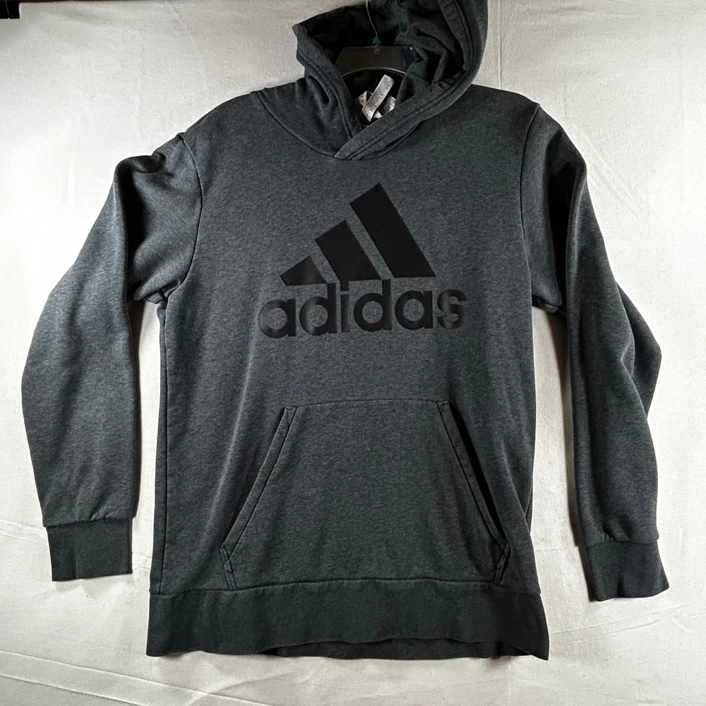 Adidas‎ Mens Medium Hoodie Pullover Sweatshirt Charcoal Gray Badge of Sport Logo